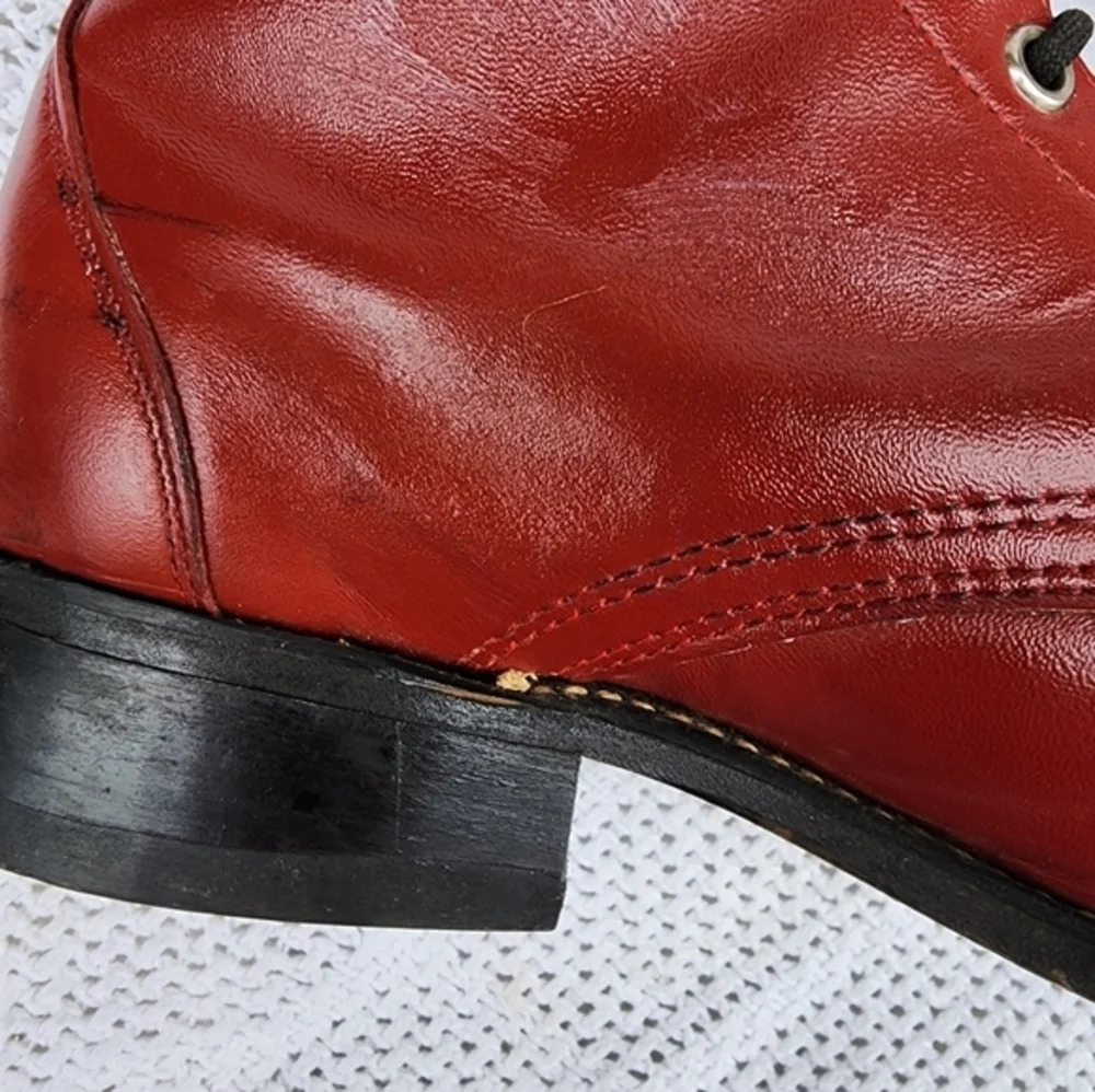 Laredo Red Leather Kiltie Ankle Boots Womens Size 6.5 Lace Up Western Retro Stat - Picture 15 of 16